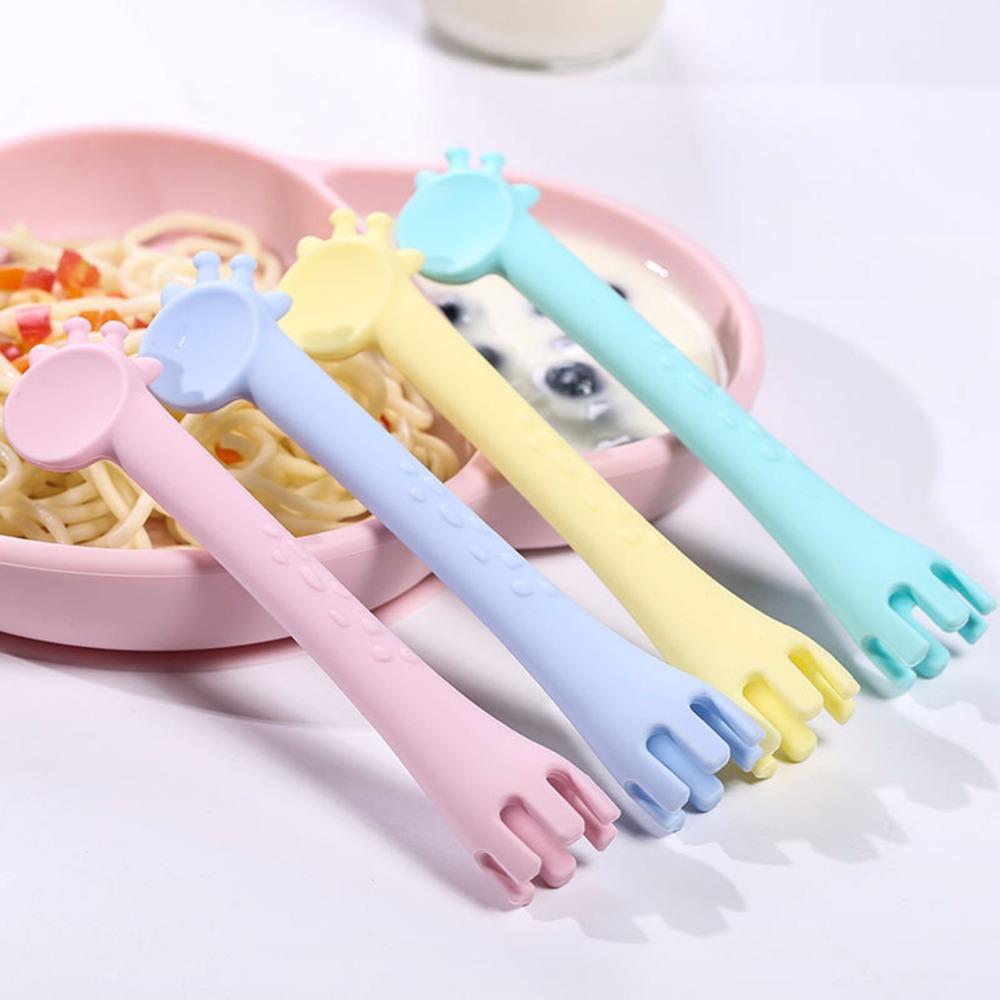 &#39;Two in One&#39; Silicone Giraffe Spoon &amp; Fork