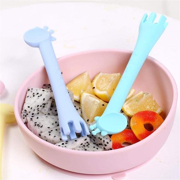 &#39;Two in One&#39; Silicone Giraffe Spoon &amp; Fork