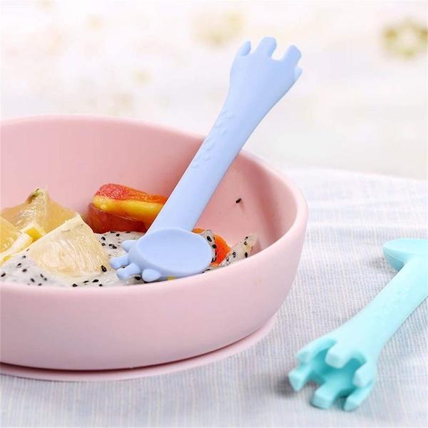 &#39;Two in One&#39; Silicone Giraffe Spoon &amp; Fork