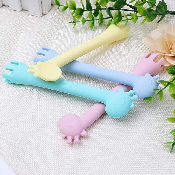 silicone giraffe spoon and fork